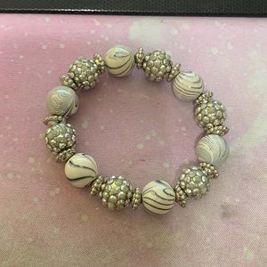 Handmade White and Silver Bead Bracelet